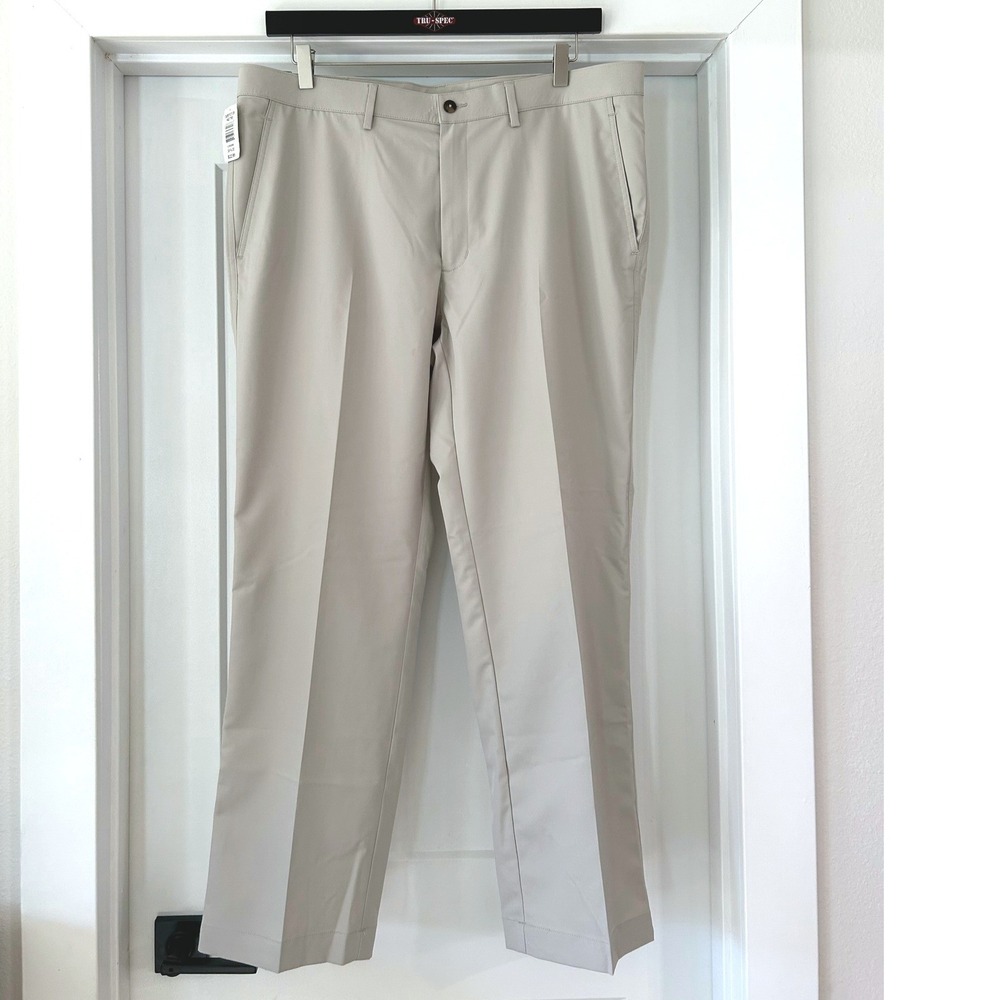 NEW Haggar Cool 18 Performance Straight Fit Pants Beige 38x30 Business Golf